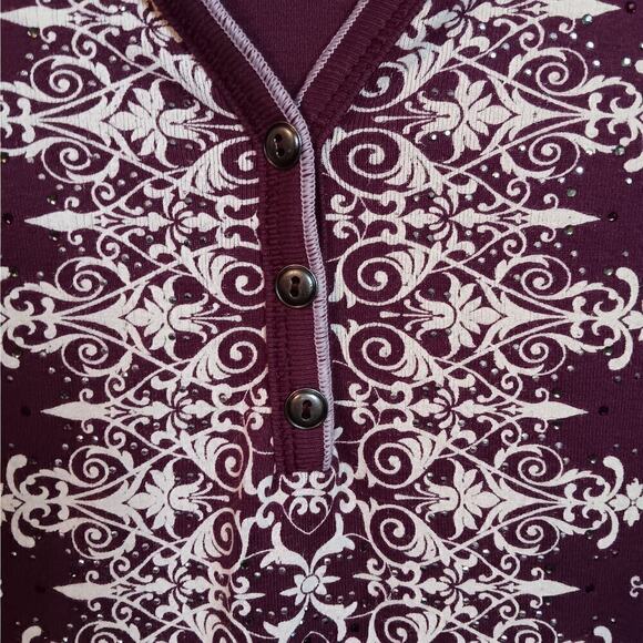 Women's Burgundy Embroidered Look Top - Picture 3 of 4